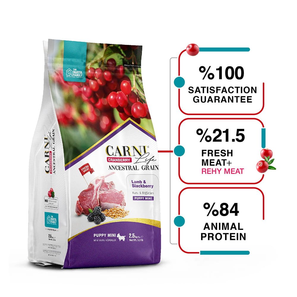 maya family carni life cranberry 2 5kg xira trofi gia mikrosoma koutabia me arni kai mirtilo pcl025013 2 Maya Family Carni Life Cranberry 2.5kg ξηρά τροφή για μικρόσωμα κουτάβια με αρνί και μύρτιλο - Image 2